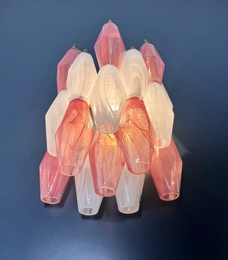 Murano Lysekrone | 17 Rosa Hvite Alabaster Gull Poliedriglass