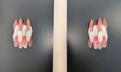 Murano Lysekrone | 17 Rosa Hvite Alabaster Gull Poliedriglass