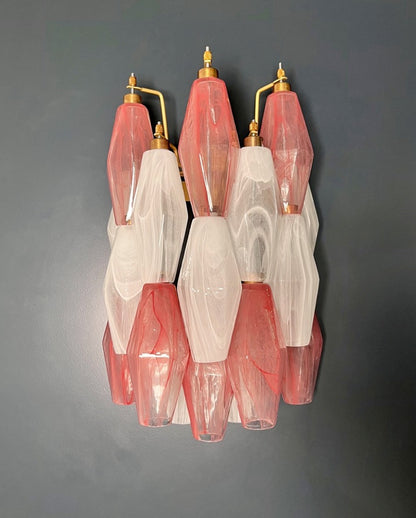 Murano Lysekrone | 17 Rosa Hvite Alabaster Gull Poliedriglass