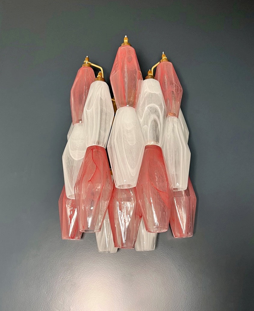 Murano Lysekrone | 17 Rosa Hvite Alabaster Gull Poliedriglass