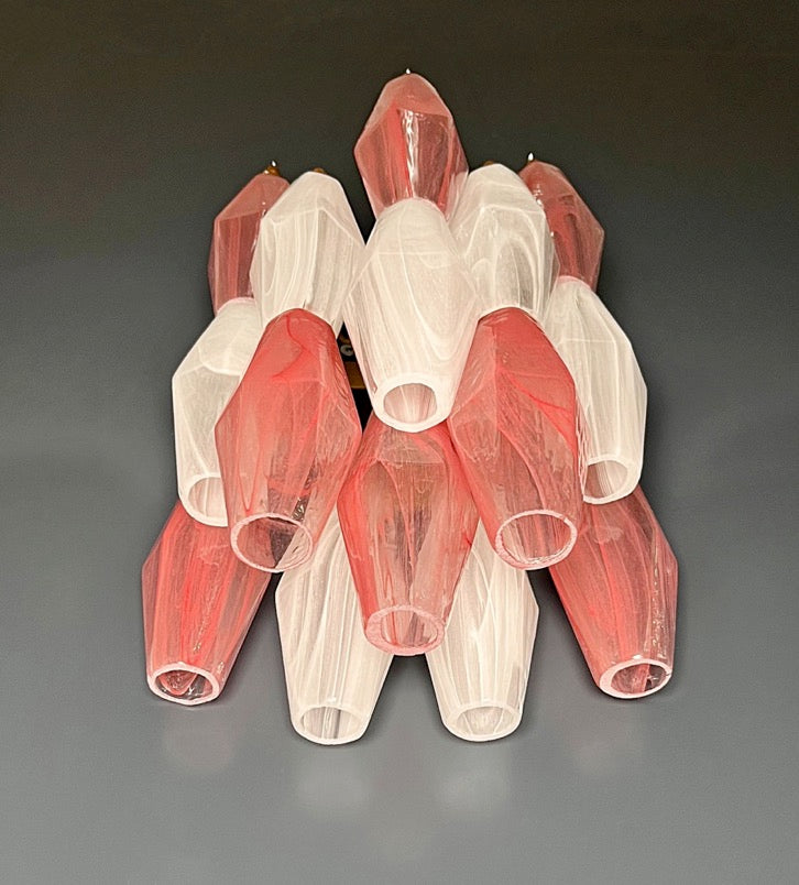 Murano Lysekrone | 17 Rosa Hvite Alabaster Gull Poliedriglass