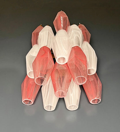 Murano Lysekrone | 17 Rosa Hvite Alabaster Gull Poliedriglass