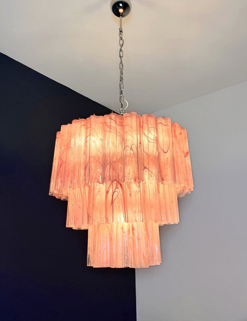 Murano Lysekrone – 52 Rosa Alabaster Glassrør – detalj 1 – Murano Classics