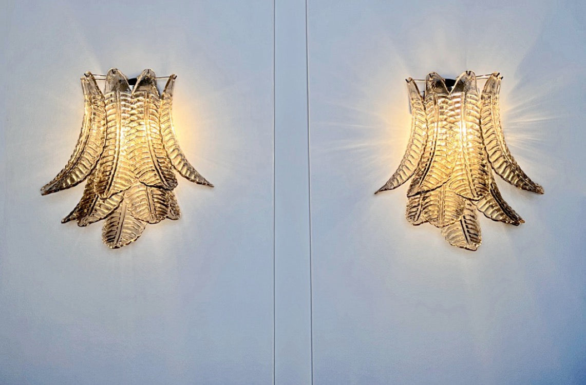 Murano Vegglampe | 10 Røykfargede Felciglass | 1 par