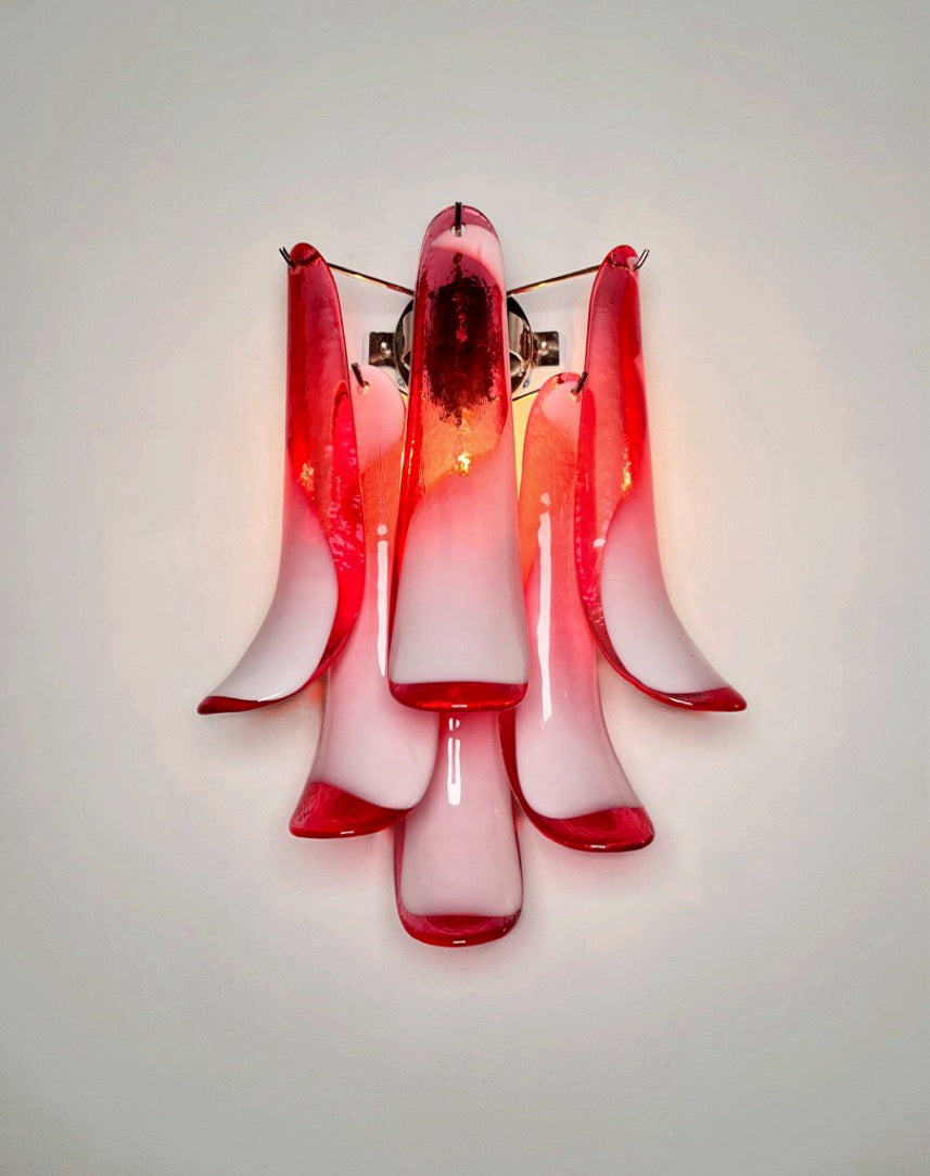 Murano Vegglampe – 6 Røde Lattimo Konglebladglass – 2 stk – detalj 5 – Murano Classics
