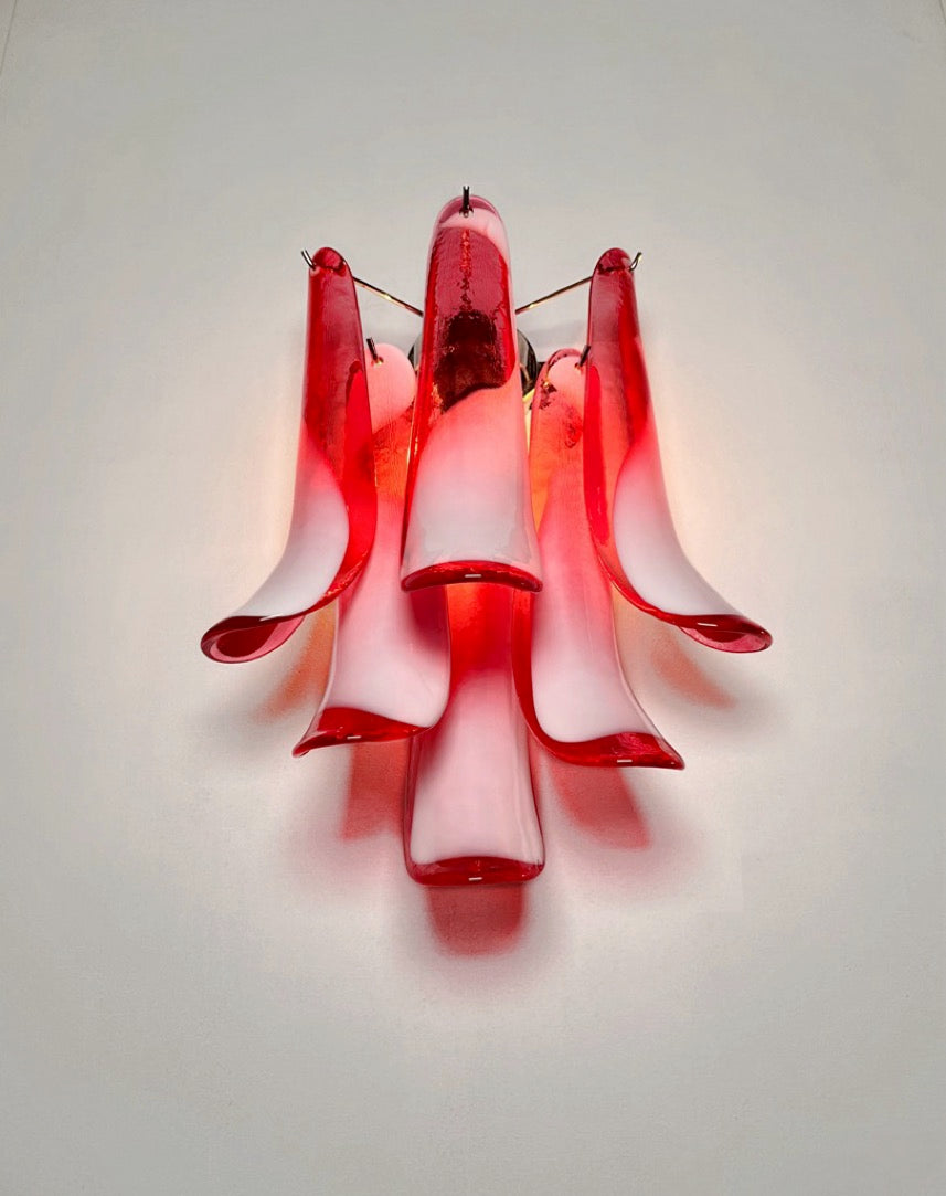 Murano Vegglampe – 6 Røde Lattimo Konglebladglass – 2 stk – detalj 4 – Murano Classics
