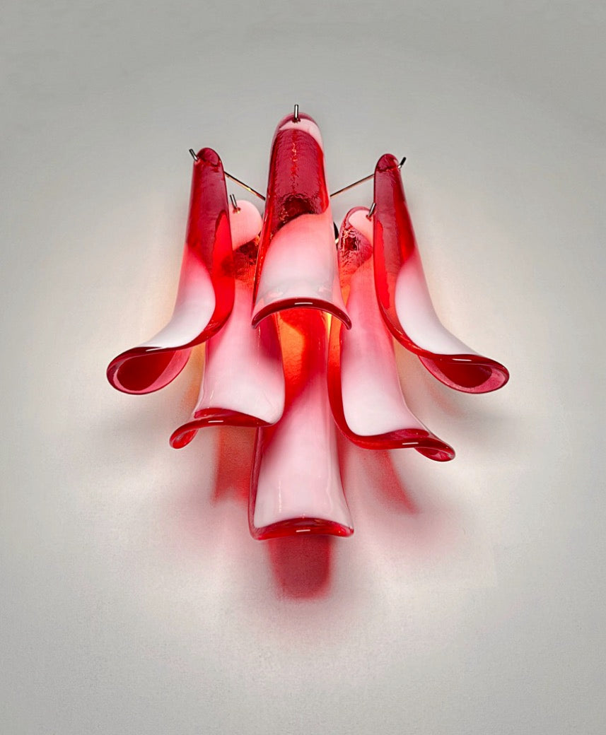 Murano Vegglampe – 6 Røde Lattimo Konglebladglass – 2 stk – detalj 3 – Murano Classics