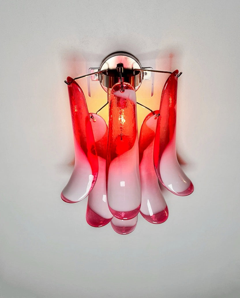 Murano Vegglampe | Røde Lattimo Konglebladglass | 1 par