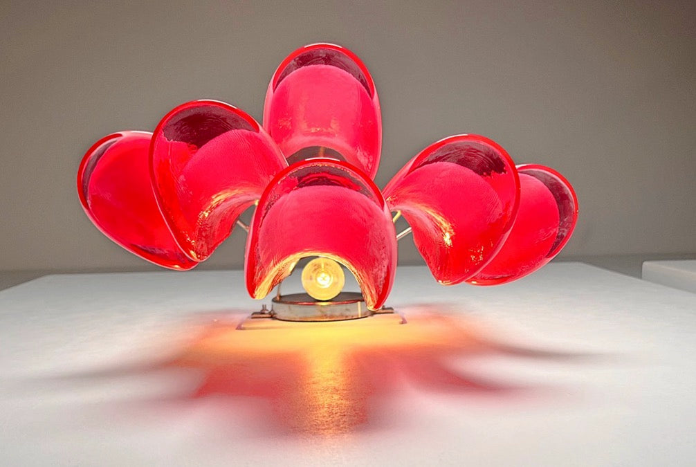 Murano Vegglampe – 6 Røde Lattimo Konglebladglass – 2 stk – detalj 1 – Murano Classics