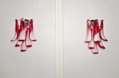 Murano Vegglampe | Røde Lattimo Konglebladglass | 1 par