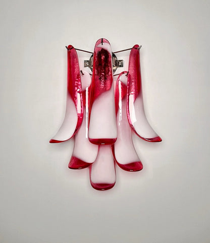 Murano Vegglampe | Røde Lattimo Konglebladglass | 1 par