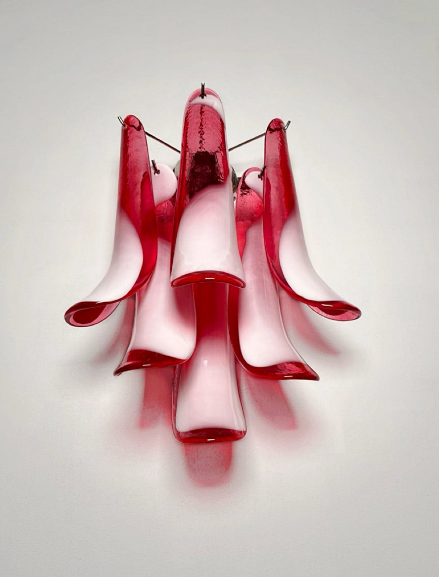 Murano Vegglampe – 6 Røde Lattimo Konglebladglass – 2 stk – detalj 10 – Murano Classics