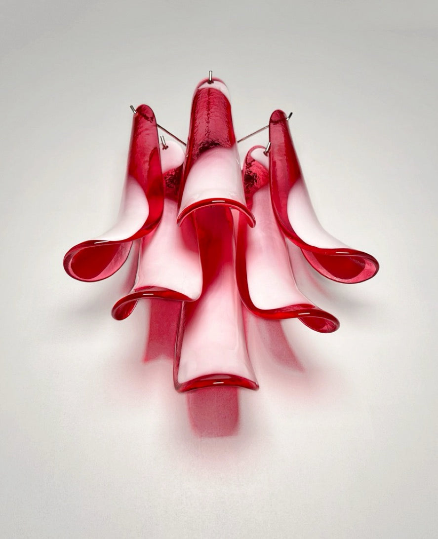 Murano Vegglampe – 6 Røde Lattimo Konglebladglass – 2 stk – detalj 9 – Murano Classics