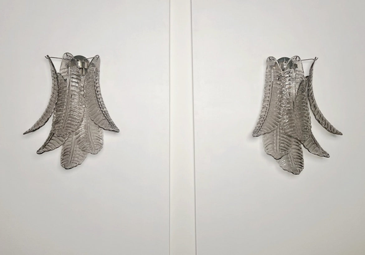 Murano Vegglampe | 6 Røykfargede Felciglass | 1 par