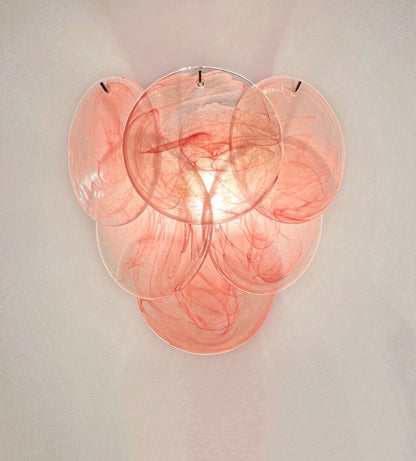 Murano Vegglampe | 6 Rosa Alabaster Diskglass | 1 par