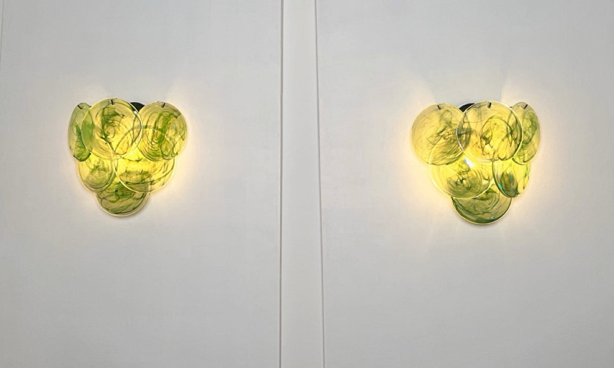 Murano Vegglampe – 6 Grønne Alabaster Diskglass – 2 stk – detalj 7 – Murano Classics