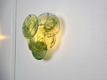 Murano Vegglampe | 6 Grønne Alabaster Diskglass | 1 par