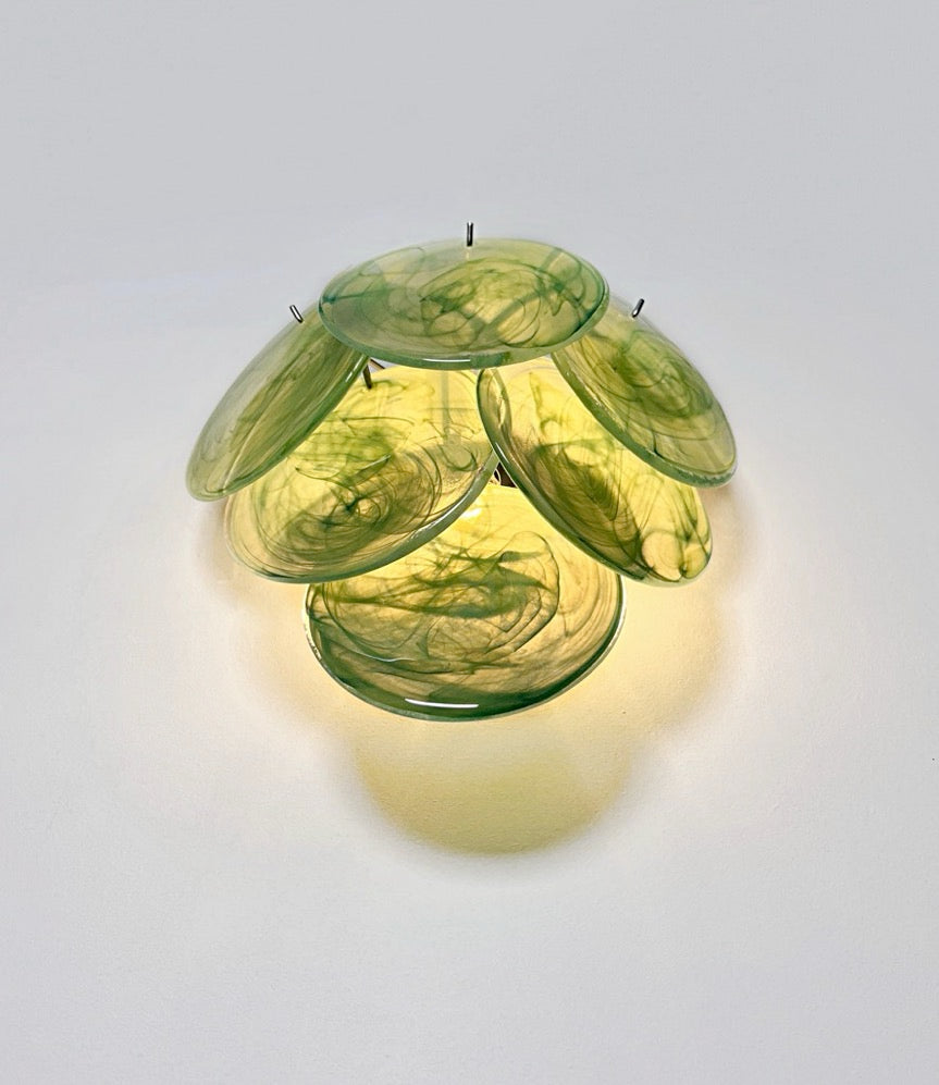 Murano Vegglampe | 6 Grønne Alabaster Diskglass | 1 par
