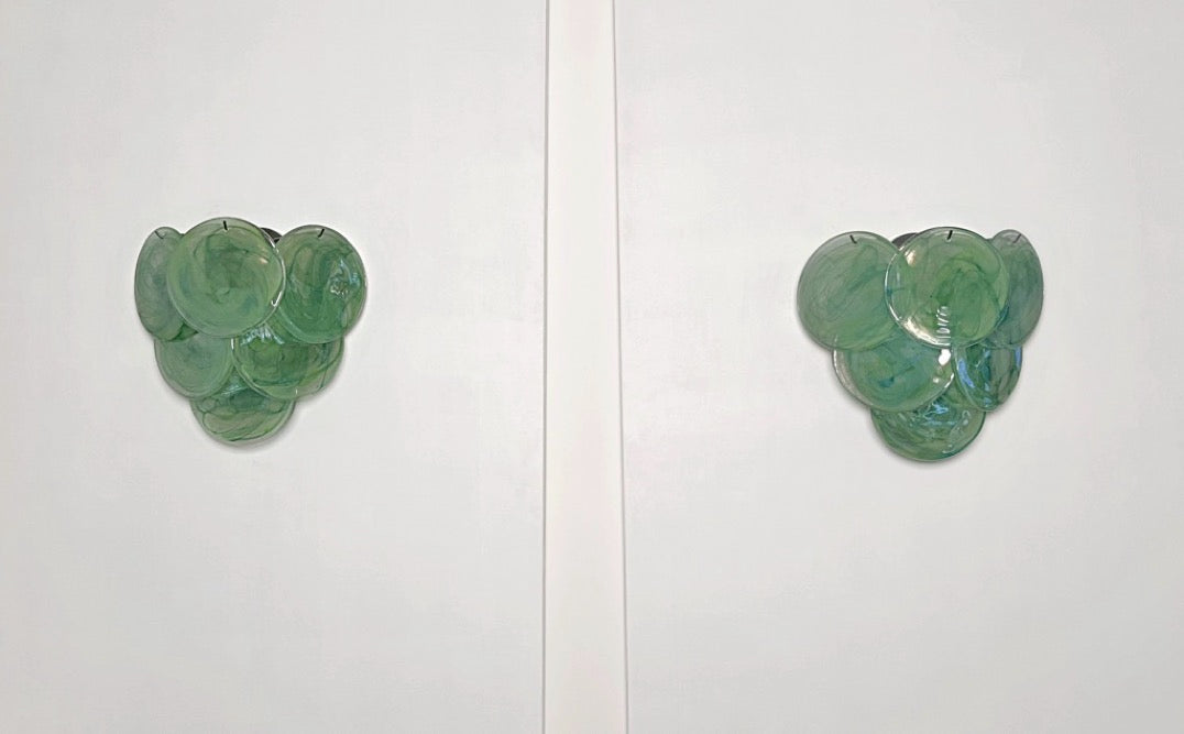 Murano Vegglampe – 6 Grønne Alabaster Diskglass – 2 stk – Murano Classics