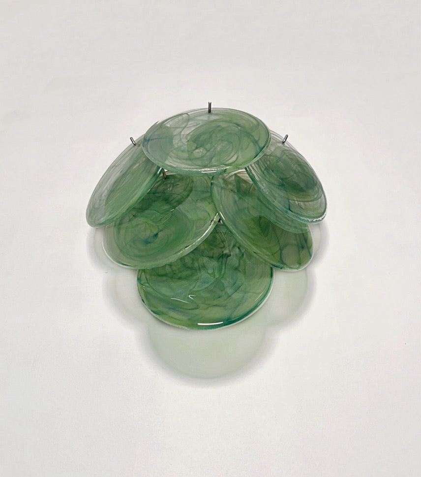 Murano Vegglampe | 6 Grønne Alabaster Diskglass | 1 par