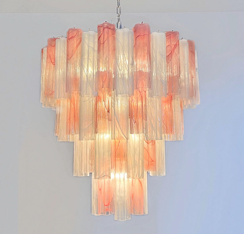 Murano Lysekrone – 80 Rosa og Hvite Alabaster Glassrør – detalj 4 – Murano Classics