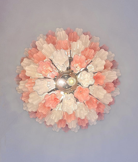 Murano Lysekrone | 80 Rosa Hvite Alabaster Rørglass