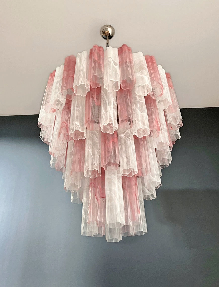 Murano Lysekrone – 80 Rosa og Hvite Alabaster Glassrør – detalj 8 – Murano Classics