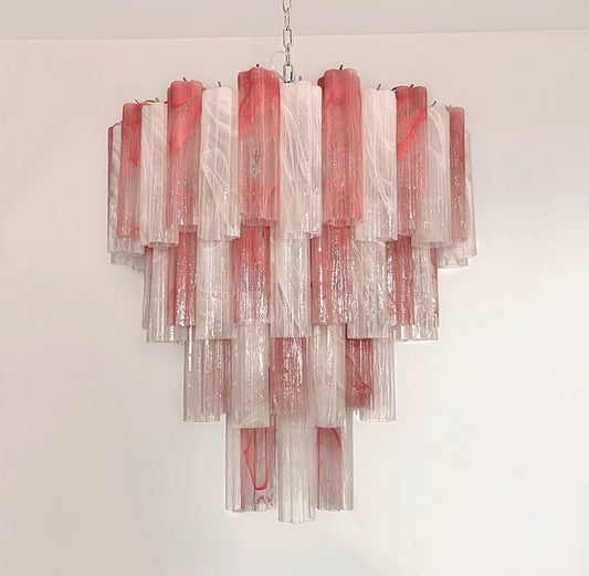 Murano Lysekrone | 80 Rosa Hvite Alabaster Rørglass