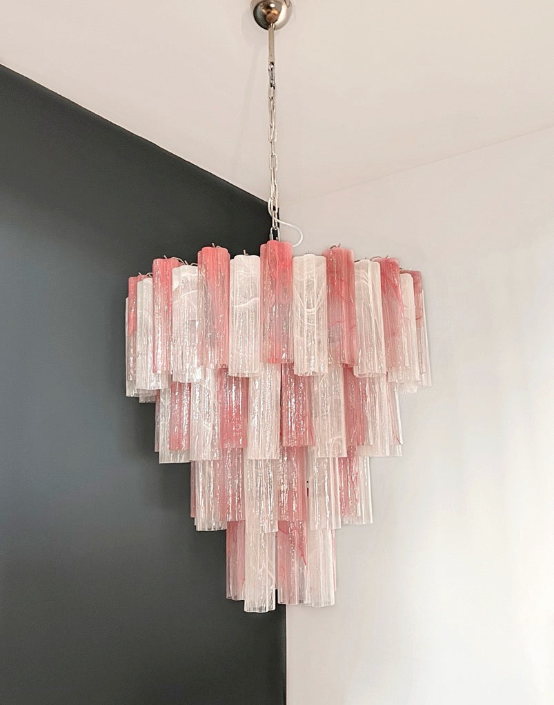 Murano Lysekrone – 80 Rosa og Hvite Alabaster Glassrør – detalj 7 – Murano Classics