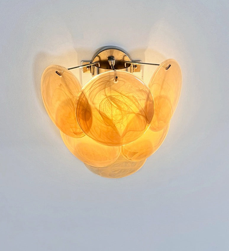 Murano Vegglampe | 6 Alabaster Gull Diskglass | 1 par