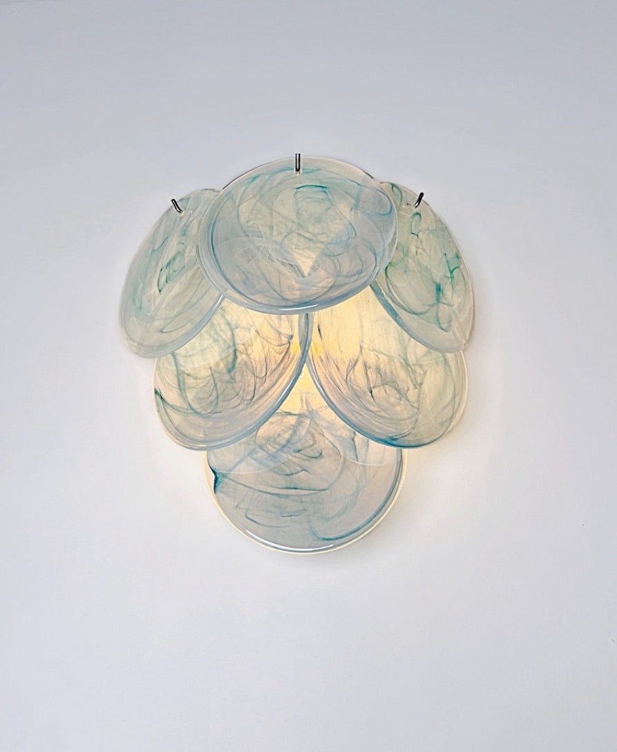 Murano Vegglampe | 6 Blå Alabaster Diskglass | 1 par
