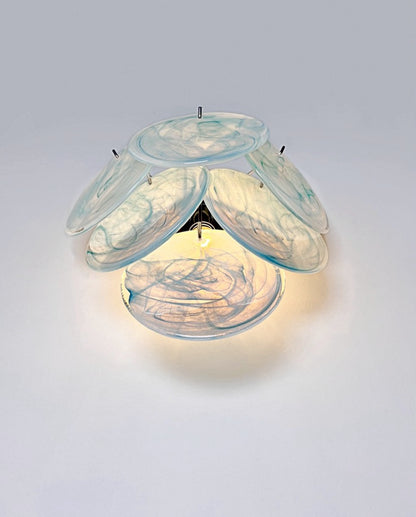 Murano Vegglampe | 6 Blå Alabaster Diskglass | 1 par