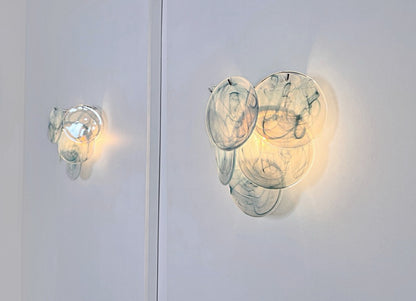 Murano Vegglampe | 6 Blå Alabaster Diskglass | 1 par