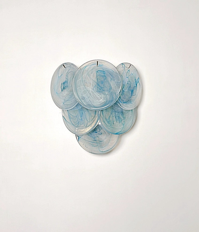 Murano Vegglampe | 6 Blå Alabaster Diskglass | 1 par