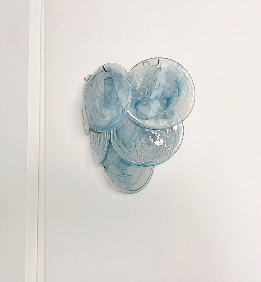 Murano Vegglampe | 6 Blå Alabaster Diskglass | 1 par