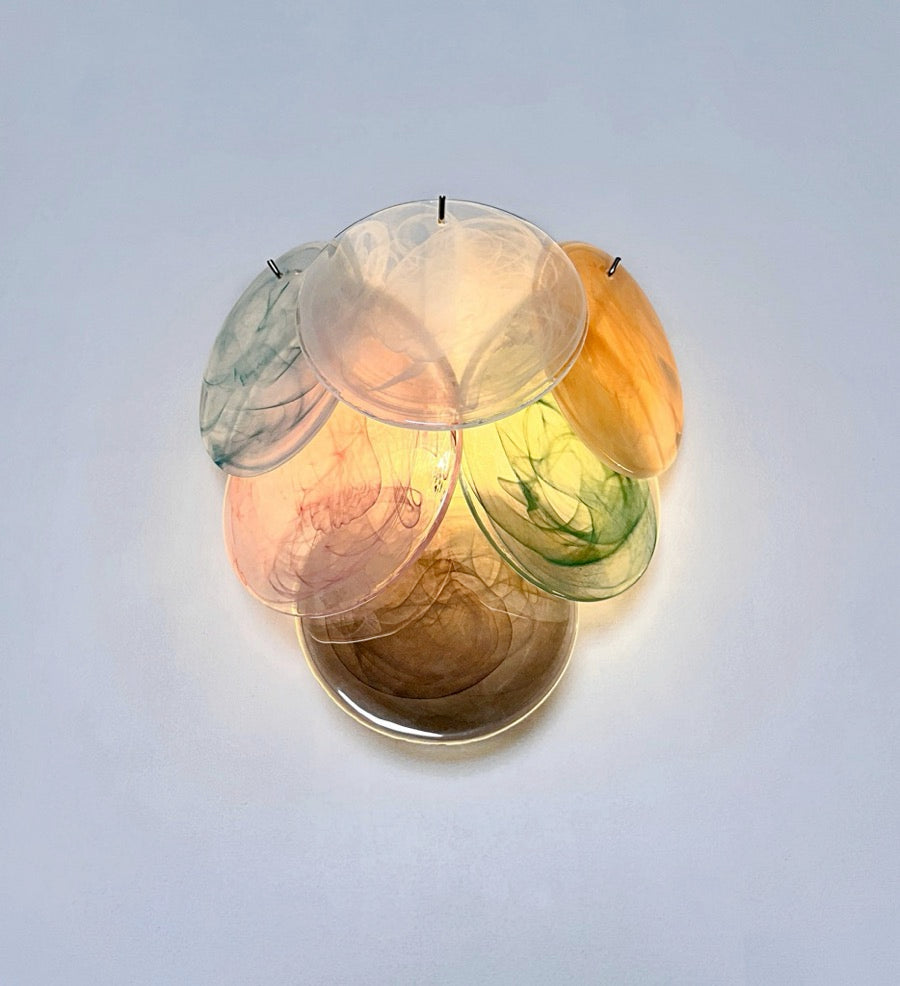 Murano Vegglampe | 6 Multifarget Alabaster Diskglass | 1 par