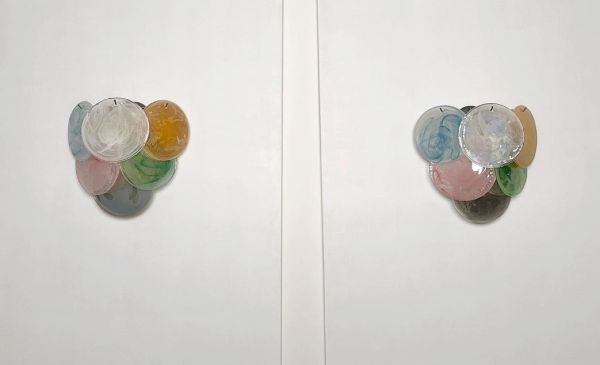 Murano Vegglampe | 6 Multifarget Alabaster Diskglass | 1 par