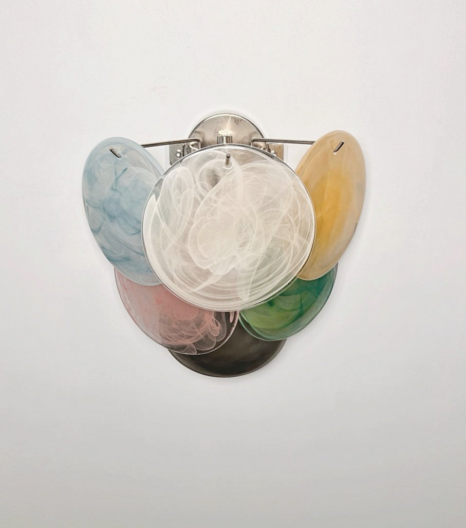 Murano Vegglampe | 6 Multifarget Alabaster Diskglass | 1 par