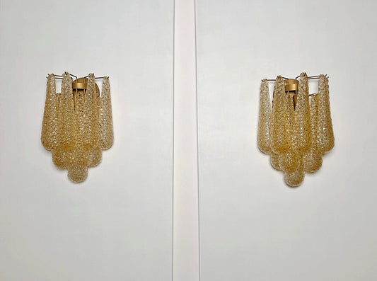 Murano Vegglampe | 10 Klare Gule Gull Dråpeglass | 1 par