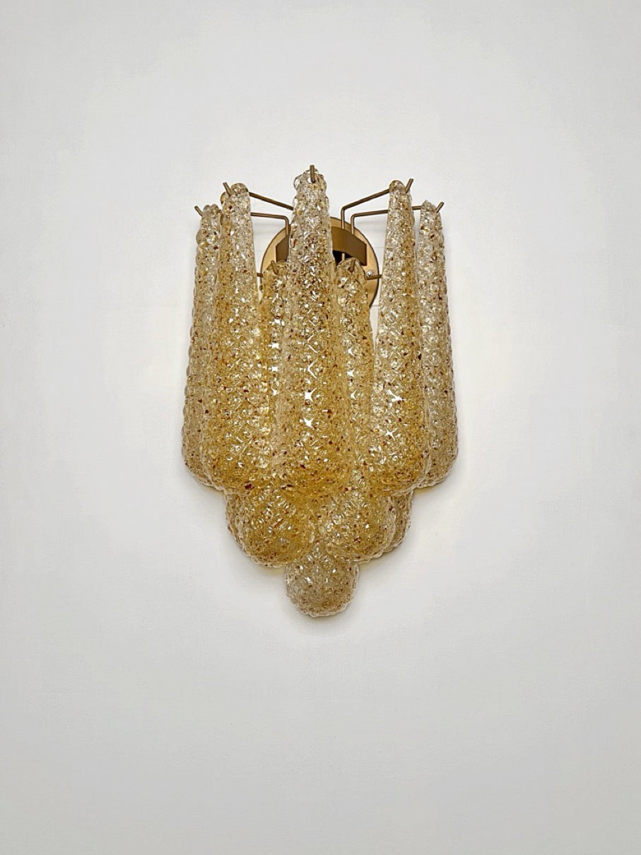 Murano Vegglampe | 10 Klare Gule Gull Dråpeglass | 1 par