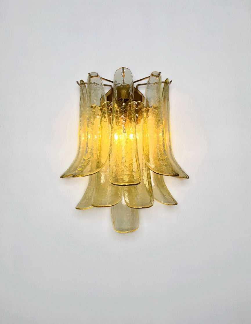 Murano Vegglampe | 10 Grønne Gull Konglebladglass | 1 par