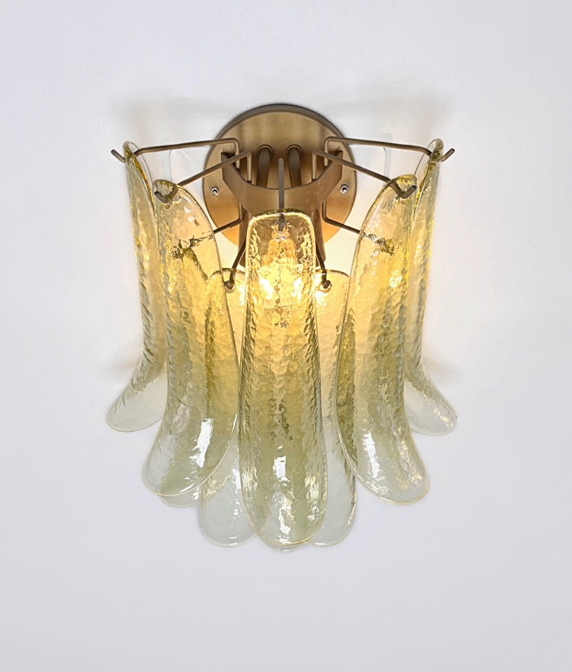 Murano Vegglampe | 10 Grønne Gull Konglebladglass | 1 par