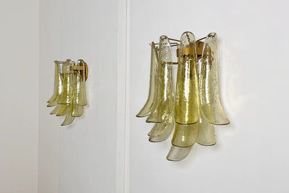 Murano Vegglampe | 10 Grønne Gull Konglebladglass | 1 par