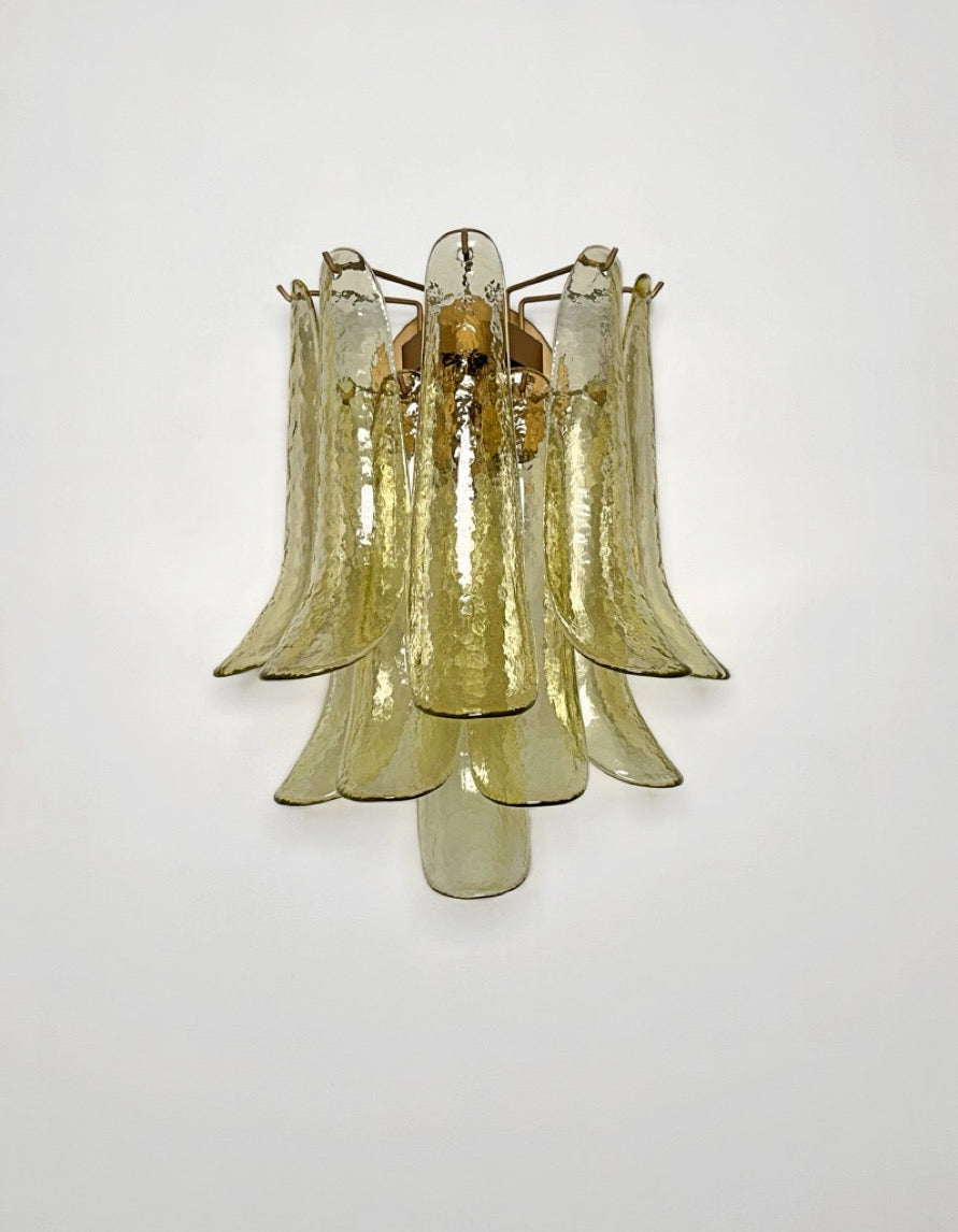 Murano Vegglampe | 10 Grønne Gull Konglebladglass | 1 par