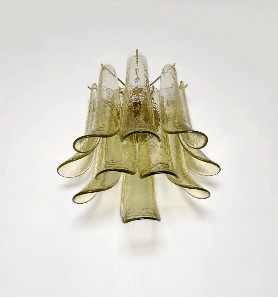 Murano Vegglampe | 10 Grønne Gull Konglebladglass | 1 par