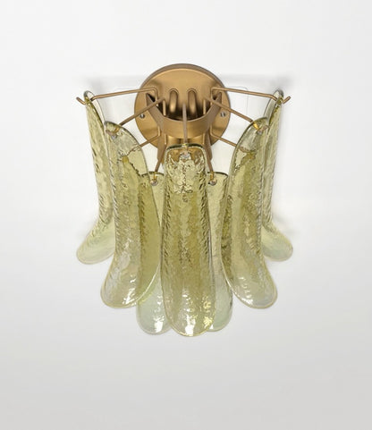 Murano Vegglampe | 10 Grønne Gull Konglebladglass | 1 par