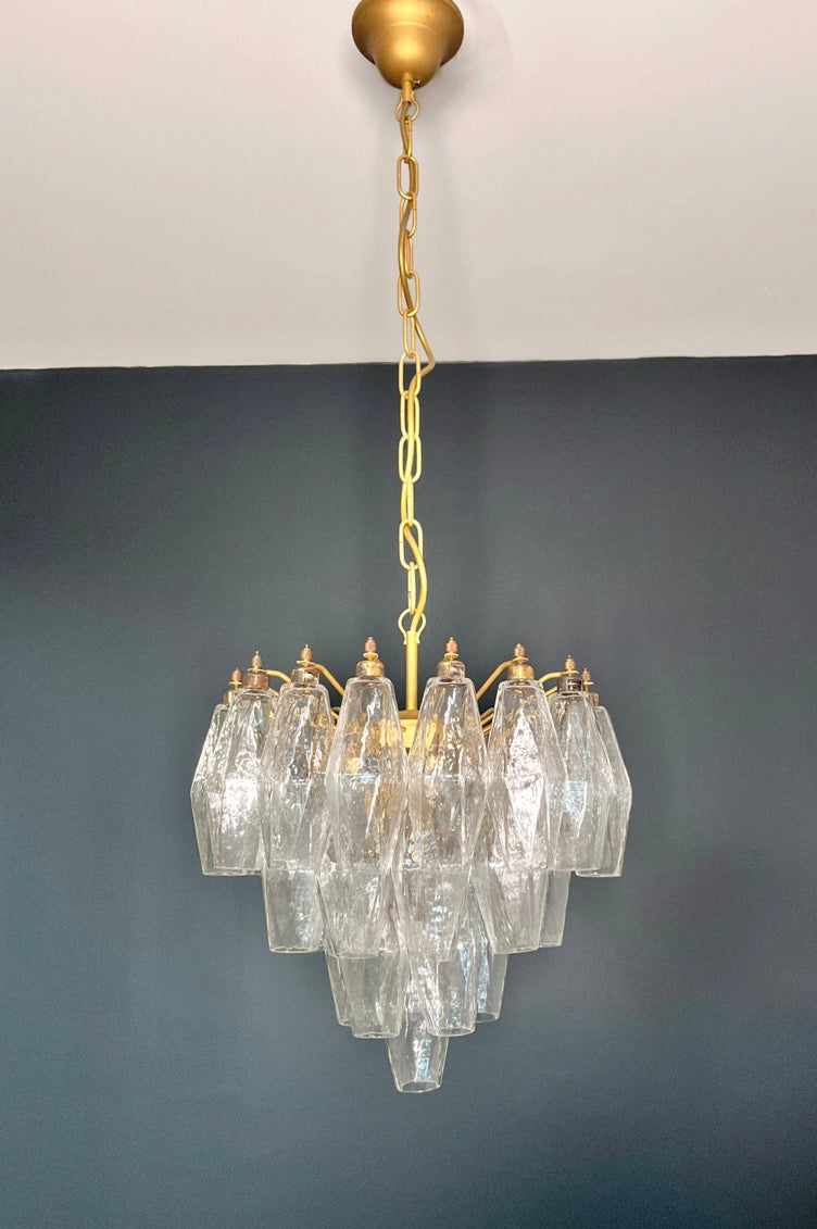Murano Lysekrone – 32 Klare Poliedriglass – Murano Classics