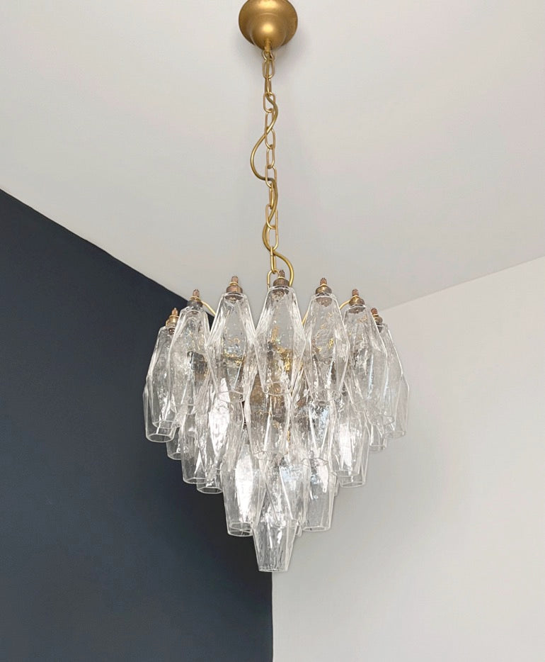 Murano Lysekrone | Klare Gull Poliedriglass