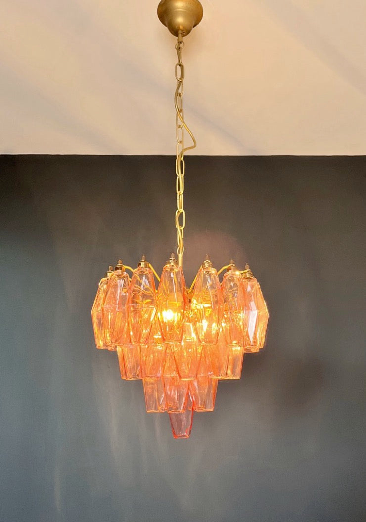 Murano Lysekrone | Rosa Gull Poliedriglass