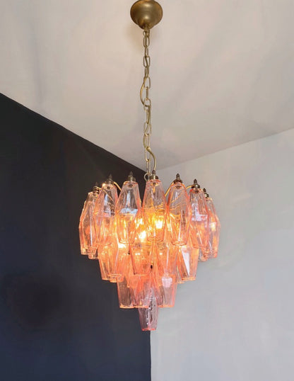 Murano Lysekrone | Rosa Gull Poliedriglass